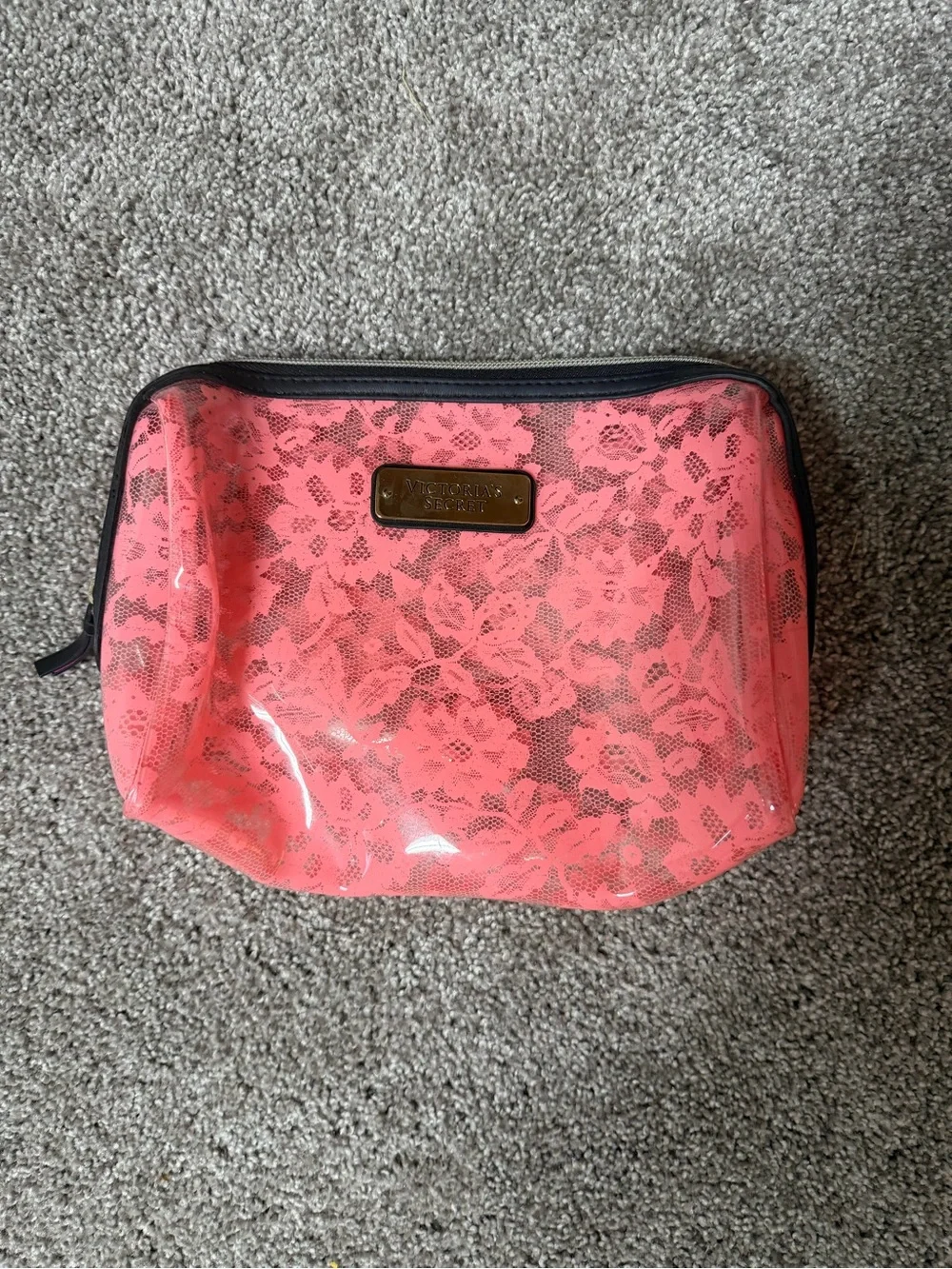 Victoria's Secret Coral Pink Floral Transparent Cosmetic Pouch